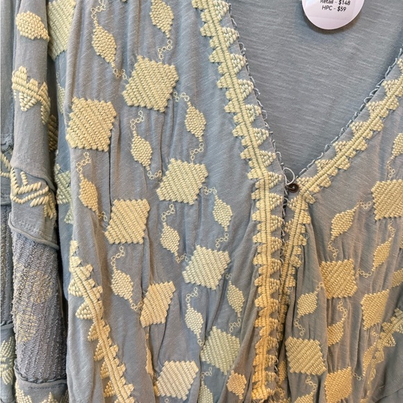 Free People Boho Blue Shirt with Matcha Green Accents - Picture 4 of 6